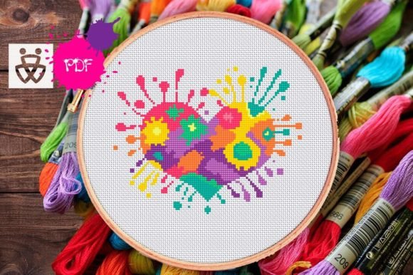 Splash Heart Cross Stitch Pattern